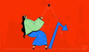 graphic of woman pulling up an arrow with a pulley